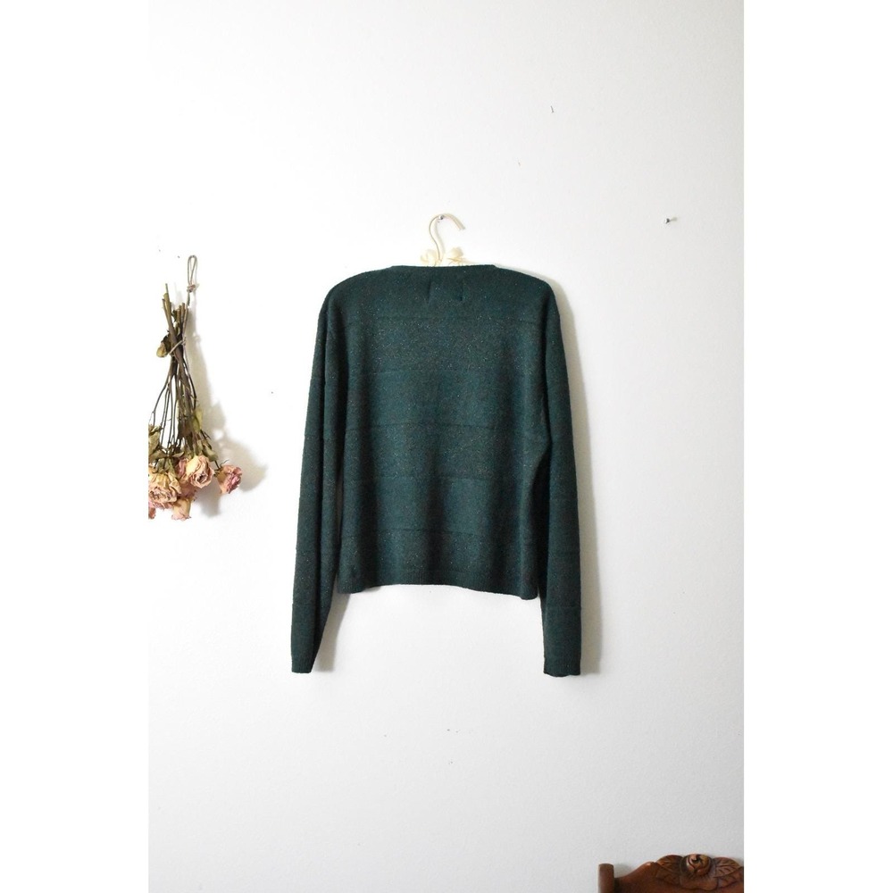 Vintage 90s Christopher & Banks Green Metallic Shimmer Button Front Cardigan L - Picture 4 of 7